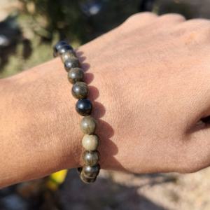 Wholesale Handmade 8MM Silver Plated Golden Black Obsidian Beaded Luxury Adjustable <b>Freshwater</b> <b>Pearl</b> <b>Bracelet</b> for Women's Gift - Product Image 3