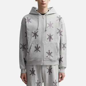 Venta al por mayor de calidad superior de los hombres de diamantes de imitación de invierno chándal de diseño personalizado impreso de algodón de lana con capucha cuello Unisex - Product Image 5