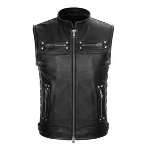 Gilets de moto en cuir confortables gilet pour hommes col montant poche zippée gilet de moto veste Slim Fit - Product Image 1