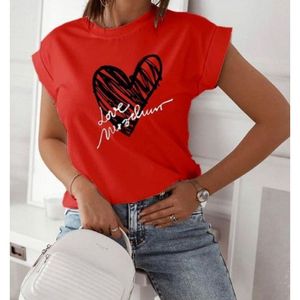Mybeefashion Women's Casual Red 100% Cotton Heart Print Short Sleeve O-Neck T-Shirt for Summer Fashion - Product Image 1