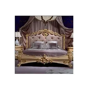 Châu âu phong cách sang trọng đôi kích thước Vua giường thiết kế rắn gỗ chạm khắc da chính hãng đồ nội thất cổ phòng ngủ thiết lập