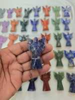 Tallado a mano Natural Negro Turmalina Ágata Cristal Ángel Feng Shui Amor Tema Piedra Escultura Recuerdos hechos a mano