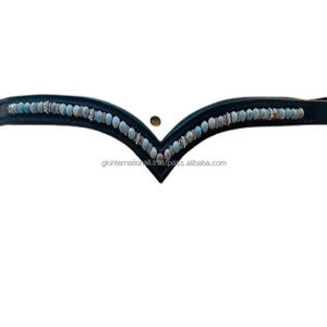 Export Quality Hand Sewn <b>Beaded</b> brow band V Shaped Soft Padded Decorative Custom Design <b>Beaded</b> Chain Leather Horse brow band - Product Image 1