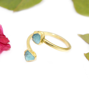 Anillo ajustable galvanizado de oro de piedra doble de apatita cruda Natural de última moda para mujer, joyería hecha a mano al por mayor para India - Product Image 2