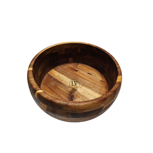 ชามสลัดไม้กระถินขนาดใหญ่ งานฝีมือช่างช่าง ทำจากไม้กระถิน ปลอดภัยสำหรับอาหาร ชามไม้ทรงกลมสำหรับเสิร์ฟอาหาร ผลไม้ สลัด พาสต้า จากเวียดนาม - Product Image 1