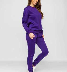 Ensemble de survêtements pour femmes, col montant, 2 pièces, survêtement à fermeture éclair intégrale avec poches, survêtement 100% coton - Product Image 1