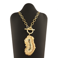 Grand collier à bascule en Quartz solaire naturel plaqué or, chaîne à maillons ovales pointus, collier Boho, nouvel arrivage