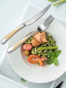 Ensemble de couverts à manche en métal 2 couleurs pour salle à manger, cuisine, cadeaux de mariage, café, ensemble de 4 fourchettes, couteau et cuillère - Product Image 2