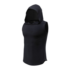 2025 hommes sans manches Fitness sport débardeur à capuche Offre Spéciale été couleur unie 100% coton T-Shirt avec techniques brodées - Product Image 2