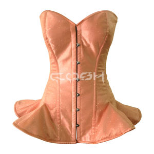 Elegant Peach Satin <b>Corset</b> with Sparkle Peplum | Bridal & Fashion Bustier Top - Product Image 1