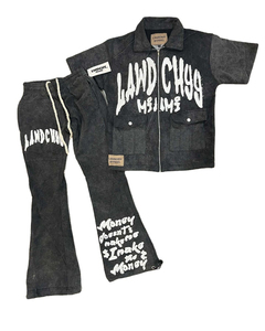 Conjunto Deportivo Vintage Personalizado para Hombre, Parches Bordados con Logotipo, Top Corto Negro, Pantalones Deportivos Acampanados, Cremallera, Tejido de Punto, Primavera - Product Image 1