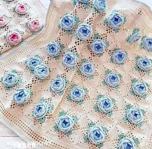 Manta de Ganchillo Hecha a Mano con Diseño Floral de Rosas, Chal, Alfombra, Colcha, Manta Trenzada Tejida con Hilo de Algodón, Artesanía Textil - Product Image 6