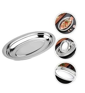 Plateau ovale en acier inoxydable à prix abordable, plat à poisson ovale, assiette à poisson en acier inoxydable, plateau de service alimentaire en métal pour la cuisson à la vapeur - Product Image 1