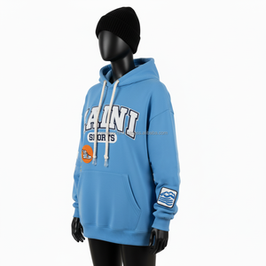 Premium 340 GSM coton Polyester polaire sweat à capuche pour femme bleu ciel coupe surdimensionnée brodé Logo personnalisé conception femmes basiques à capuche - Product Image 5