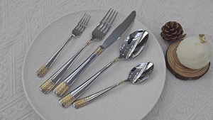 Juego de Cubiertos de acero inoxidable para Bodas de lujo Cuchillos de plata Cuchara Tenedores Cubiertos Premium con oro duradero - Product Image 6
