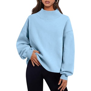 Sweat-shirt à col roulé à manches longues décontracté pour femmes, imprimé, ample, devant en molleton 100% coton, couleurs unies, respirant, automne - Product Image 6
