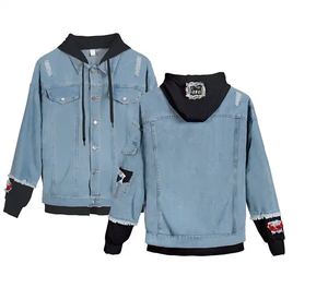 Sudadera con capucha de vaqueros a la moda con logotipo personalizado, chaqueta de hombre estampada en stock al por mayor, chaqueta de mujer con estampado de dibujos animados, sudadera de vaqueros de fábrica - Product Image 1