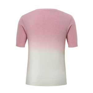 เสื้อยืดถักลายสำหรับผู้หญิงผ้าโพลีเอสเตอร์/ ผ้าฝ้ายสีชมพูไล่ระดับสีแบบลำลอง - Product Image 2