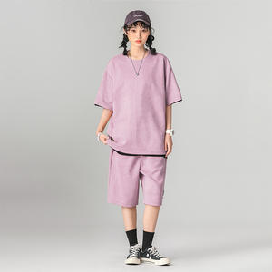 High Quality <b>Men's</b> Summer Set Vintage Washed T-shirt and <b>Short</b> Set <b>Short</b> Sleeve Top Two Piece Custom LOGO Tracksuit Set - Product Image 2