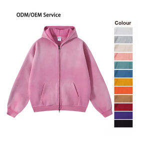 Sweat à capuche vintage à fermeture éclair pour hommes femmes pull en molleton de coton délavé à l'acide streetwear mode décontractée fournisseur OEM ODM - Product Image 1