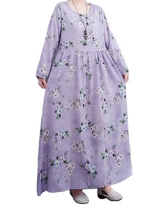 2025 Vintage Floral O-cou robe pour les femmes en vrac élégant à manches longues droite Silhouette en mousseline de soie naturelle pour l'été printemps - Product Image 5