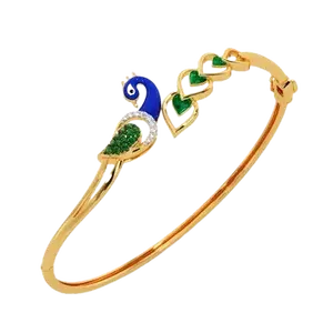 Elegante pulsera de oro amarillo de 55mm y 14K para mujer con diseño de pavo real, brazaletes con incrustaciones de diamantes para regalo de aniversario - Product Image 1