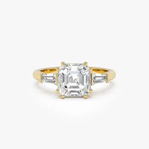 Anillo de Compromiso con Diamante de Corte Asscher Art Deco Certificado por IGI en Oro Puro de 18K, Anillo Trilogía con Diamante Creado en Laboratorio, Joyería Fina - Product Image 3