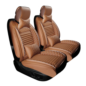 ブラウンカーシートカバー前列2席ヘッドレスト + 枕PUレザークッション001ユニバーサルシートカバー