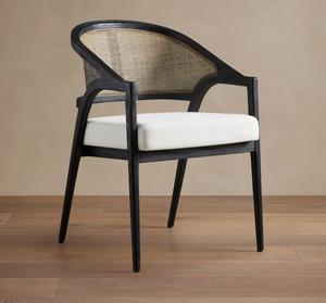 Modern Luxurious Hotel Dining <b>Chair</b> with Natural Rattan <b>Black</b> Finish for Home <b>Kitchen</b> Villa and Restaurant Use - Product Image 2