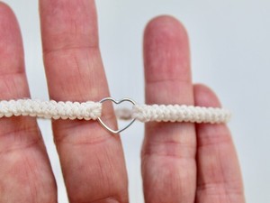 <b>Bracelet</b> in Cream with <b>Cute</b> Silver Heart, Cotton Anniversary - Product Image 2