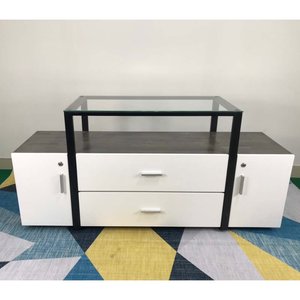 Modern Contemporary Rubber Wood TV Stand with Glass Top KTV68052 for Living Room or Farmhouse TV <b>Table</b> or <b>Console</b> - Product Image 2
