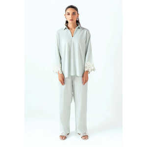 Ensemble coordonné en crêpe froissé vert menthe pour femme – Tendance décontractée deux pièces – Tailles XS/S/XS/S – Idéal printemps/été - Product Image 5