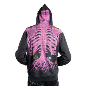 Streetwear fournisseur de vêtements français éponge poids lourd Boxy recadrée lavage à l'acide fermeture éclair complète en détresse brodé Patch à capuche hommes - Product Image 2