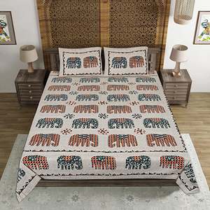 Parure de lit double en coton imprimé Jaipuri multicolore 240 TC avec 2 taies d'oreiller, écologique, 100% coton, ensemble 3 pièces (ADB1391) - Product Image 2