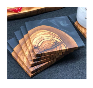 Sous-verre en bois de résine époxy fait à la main fournisseur de gros meilleur prix vente en vrac chaude sous-verre en résine noire et en bois - Product Image 3