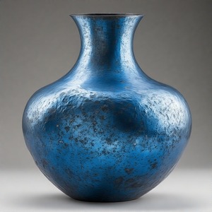 Vase bleu patiné AzureGleam pour intérieurs rustiques Vase de sol en métal Design floral en relief Décoration d'intérieur Déclaration d'accent - Product Image 2