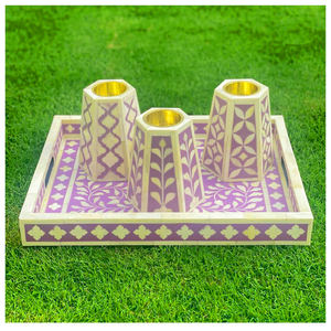 Caboteur nacre incrustation Bakhoor, plateau avec sous-verres, ensemble cadeau, incrustation d'os, brûleur d'encens, Mubkhar - Product Image 6