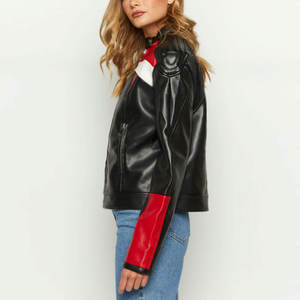 แจ็กเก็ตหนังแฟชั่นสำหรับผู้หญิงสีทึบและลายสีทึบแจ็กเก็ตหนังแฟชั่นทันสมัยสำหรับผู้หญิง - Product Image 3