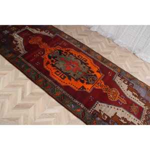 พรมวิ่งสไตล์ตุรกี ขนาด 5x13.3 ฟุต สีแดงส้มไล่เฉด ทำจากขนสัตว์ - Product Image 3