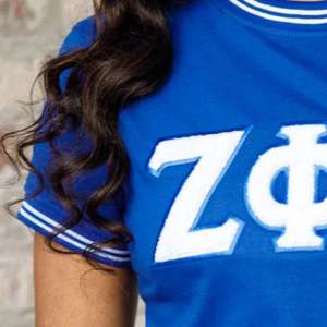 Zeta Phi Beta rayé garniture Chenille Tee Sorority Apparel T-shirt en coton doux Logo brodé Coupe confortable fidèle à la taille - Product Image 5