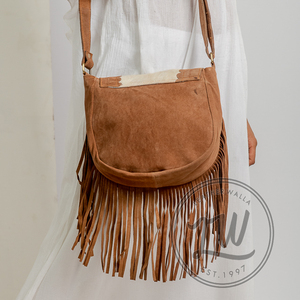 New Western Style Hair On Hide Fur Suede Leather Fringe <b>Bag</b> High Quality <b>Boho</b> Women Leather Shoulder <b>Bag</b> With Turquoise Stone - Product Image 3