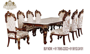 Table et chaises de salle à manger sculptées à la main de style italien, design moderne, ensemble de table de salle à manger 6 places, ensemble de salle à manger élégant en teck sculpté - Product Image 2