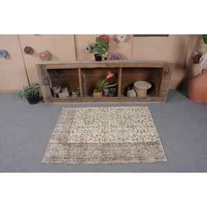 Classic Beige <b>Brown</b> 3.2 X 4ft Vintage Turkish Rug Large Area <b>Wool</b> Patchwork Design for Hallway Bedroom Latex Perfect Bedside Rug - Product Image 4