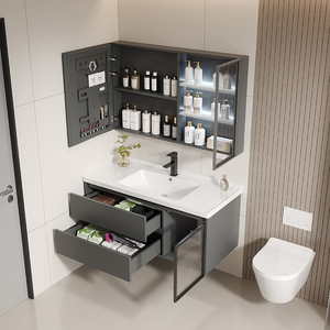 Modern Simple <b>Waterproof</b> Thickened Honeycomb Aluminum Alloy Durable Round Countertop Sink Bathroom Cabinet Set Ceramic Washbasin - Product Image 5