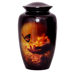 Butterfly Flying Printed Metal Cremation Urn for Ashes Adult Funeral <b>Memorial</b> Decorative Urn at Wholesale Price by Antique CO - Product Image 1