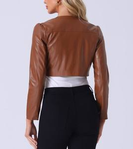Veste en cuir de haute qualité à la mode pour femmes longueur régulière motif solide Streetwear pour l'automne et l'hiver - Product Image 3