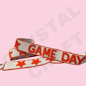 Geaux Tigers Sangles de sac en perles de rocaille en or blanc personnalisées 'Hook Em Horns' Accessoire à la mode Sangle de sac à main perlée - Product Image 2