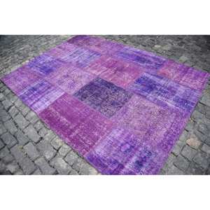 Tapis traditionnel fait à la main en laine violette grand rectangle 5.6x7.8 pieds Patchwork de hauteur de pile moyenne épaisseur moyenne écologique - Product Image 2