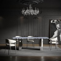 Table à manger rectangulaire moderne en marbre bleu argenté de 180 cm, Dubai, pieds en métal, design stable, 6 places, meubles pour la maison