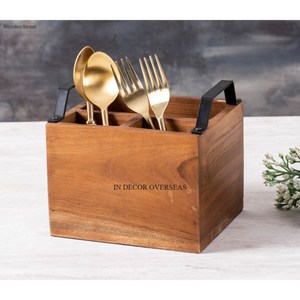 Ensemble de couverts rectangulaires en bois de qualité supérieure, ustensiles de cuisine avec poignées noires - Product Image 6